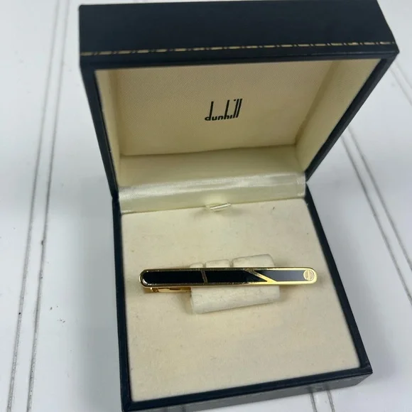 Dunhill Vintage Black Gold Tie Clip Elegant Designer Bar Formal Luxury - Picture 4 of 7